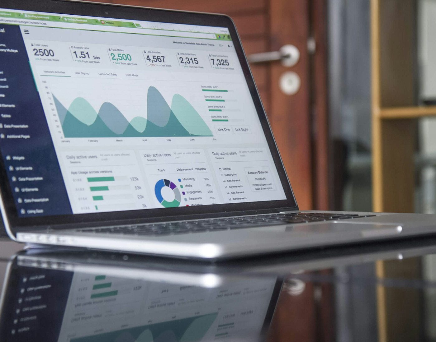 Laptop displaying charts and website analytics