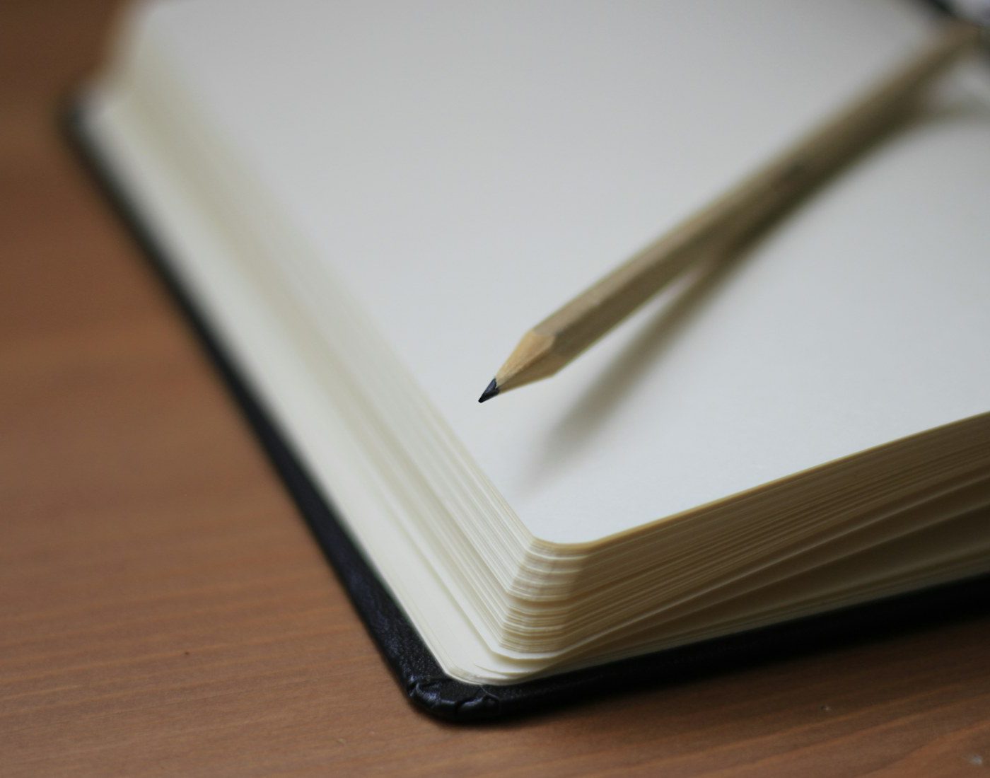 Pencil resting on the pages of an open notebook
